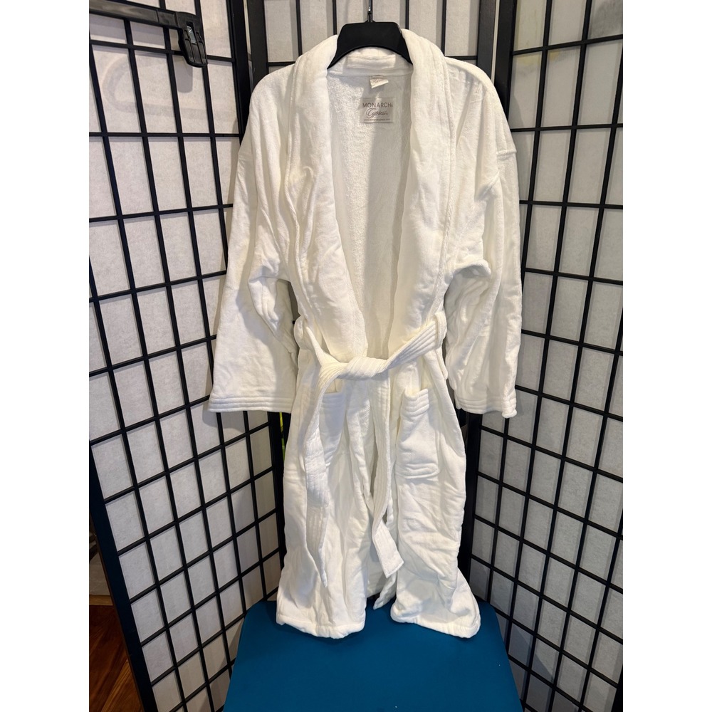Monarch Cypress 100% Cotton White Luxury Spa Hotel Bathrobe OSFM New in Bag